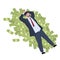 Rich business man lying on cash money dollar currency stack top view vector flat illustration