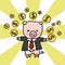 Rich business piggy with many coin cartoon vector illustration