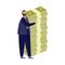 Rich businessman with huge stack banknotes a flat vector isolated illustration