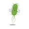 Rich cartoon character design of e.coli bacteria with money eyes