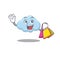 Rich and famous blue cloud cartoon character holding shopping bags