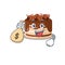 Rich and famous chocolate cake cartoon character holding money bag