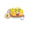 Rich and famous lemon cheesecake cartoon character holding money bag