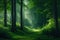 Rich forest background created with, fullness of green plants, fresh air. AI.Generative AI