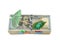 Rich frog or toad on a pile of 100 dollar banknotes Isolated