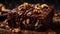 A rich and gooey brownie with a sprinkling of walnuts on top created with Generative AI