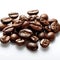 Rich indulgence coffee beans close up on a pristine white surface