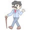 Rich male businessman walking with a cane cool, doodle icon image kawaii