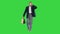 Rich mature man walking and drinking coffee on a Green Screen, Chroma Key.