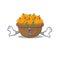 Rich orange fruit basket with Money eye mascot character style