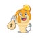 Rich orange ice cream cartoon design holds money bags