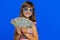 Rich pleased girl child kid waving money dollar cash bills, success, lottery winner, income, wealth