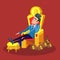 Rich Successful Businessman Sitting on Throne with Bitcoin and Money Stacks. Cryptocurrency Market Concept