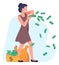 Rich woman throwing dollars. Person with money bags