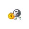 Rich yin yang mascot cartoon design style with gold coin