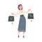 Rich Young Woman Carrying Shopping Bags full of Money, Financial Success, Profit, Income Concept Cartoon Style Vector