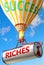 Riches and success - pictured as word Riches and a balloon, to symbolize that Riches can help achieving success and prosperity in