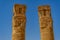 Richly decorated sandstone columns at the entrance of the temple of Kamira, Sudan