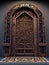 Richly decorated wooden old door, ancient brown dark door gate. Generative Ai