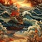 Richly detailed ships sailing in stormy waters (tiled)