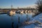 Richmond, British Columbia, Canada - February 22, 2018. Scotch Pond Dock Snow Steveston