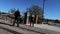 Richmond county Sheriffs department Police officers walking and standing wearing face masks around clear blue sky