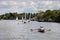 RICMOND, SURREY/UK - MAY 8 : Rowing and sailing on the River Thames between Hampton Court and Richmond on May