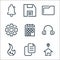 ricon line icons. linear set. quality vector line set such as address, copy option, fire, headphone, calendar, processing, folder