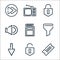 ricon line icons. linear set. quality vector line set such as ticket, unlocked, down arrow, filter, book, loud speaker, lock,