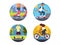 Ride bicycles or roller skate icons set