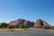 A ride in a car to Kata Tjuta monolits, access road view, Yulara, Ayers Rock, Red Center, Australia