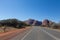 A ride in a car to Kata Tjuta monolits, access road view, Yulara, Ayers Rock, Red Center, Australia