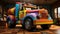 Rideable full size Toy truck made from colorful wooden Art