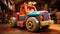 Rideable full size Toy truck made from colorful wooden Art