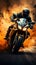 Rider blazes a trail on a high  speed motorcycle, channeling its formidable power