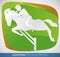 Rider Doing his Best Show Jump in Equestrian Event, Vector Illustration