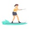 Rider girl water skiing icon cartoon vector. Aquatic gliding