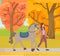 Rider and Horse in Park, Ride in Autumn Vector