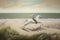 Rider on magnificent white horse in full gallop on seaside with grass and dunes, generative AI