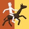 Rider man on a horse back. Abstract cartoon