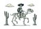 The rider in the Mexican man national costumes galloping on skeleton horse.