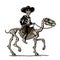 The rider in the Mexican man national costumes galloping on skeleton horse.