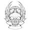 Rider skull with retro racer attributes. Grunge print. Vintage style. Vector art. Tattoo design