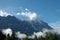 Ridge and Eiger peak in clouds nearby Grindelwald in Switzerland