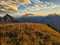 Ridge hike between Fronalpstock and Nuenchamm. Mountain experience in the Glarus Alps. View of the Murtschenstock.