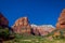 Ridge walk in beautiful scenery in Zion National Park along the Angel`s Landing trail, Hiking in Zion Canyon, Utah