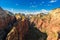 Ridge walk in beautiful scenery in Zion National Park along the Angel\'s Landing trail, Hiking in Zion Canyon, Utah, USA