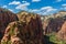 Ridge walk in beautiful scenery in Zion National Park along the Angel\'s Landing trail, Hiking in Zion Canyon, Utah, USA