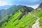 The ridgeway which leads from mount Kasprowy wierch along the polish-slovakian border. Some hikers on the track. High Tatras,