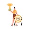 The ridicule holds the achiever 's cup in his pass. Trendy style, Vector Illustration